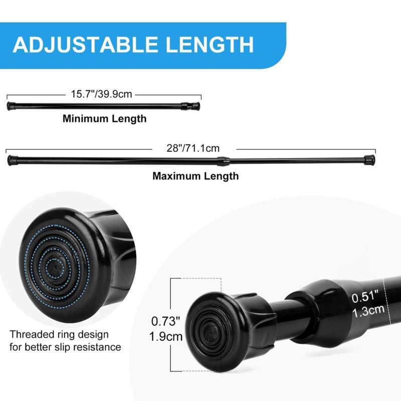 Ginbel Direct 2 Pack Tension Curtain Rod 15.7-28 Inch, Small Short Adjustable Extendable Spring Loaded Rods for Windows Cabinet Blinds Closet Bedroom Kitchen Bathroom Door No Drilling, Black - Image 5